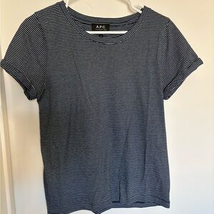 A.P.C. Navy & White Striped Short Sleeve Crewneck T-Shirt - Size S